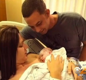 Ashley Bridges and husband Jonathan Caughey with baby Paisley