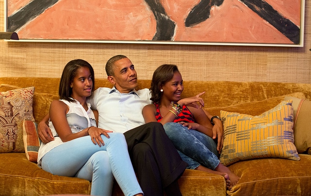 Barack Obama with daughters Sasha and Malia