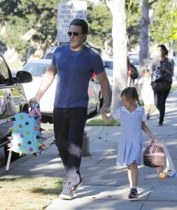 Ben Affleck carries fancy school bag of her daughter Seraphina as he picks her up from school in Los Angeles