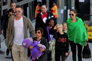 Brad Pitt and Angelina Jolie at LAX with kids Maddox, Zahara Pax, Shiloh, Vivienne & Knox