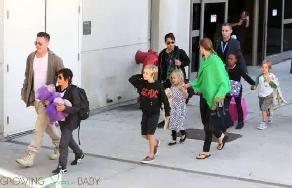 Brad Pitt and Angelina Jolie at LAX with kids Maddox, Zahara Pax, Shiloh, Vivienne and Knox