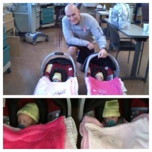 Brandon Hinman takes his twins Azlynn and Kinleigh home from the hospital