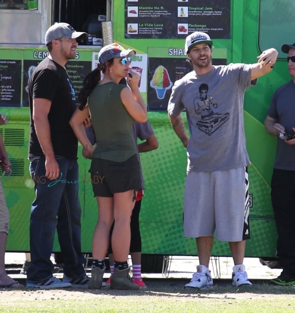 Britney Spears and her boyfriend David Lucado with Kevin Federline at Jayden's soccer game