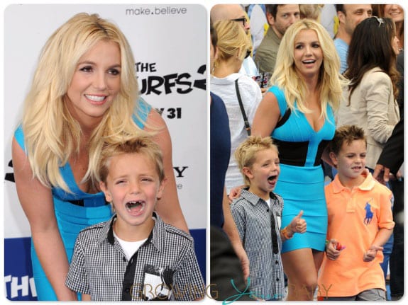 Britney Spears with sons Sean and Jayden at the Smurfs 2 premiere in LA