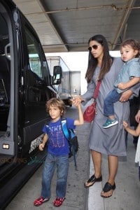 Camila Alves @ the airport with kids Levi, Vida & Livingston McConaughey