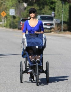 Camila Alves goes for a jog with her and Matthew McConaughey's baby, Levi