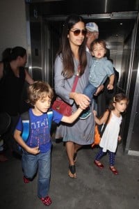 Camila Alves at the airport with kids Levi, Vida & Livingston McConaughey
