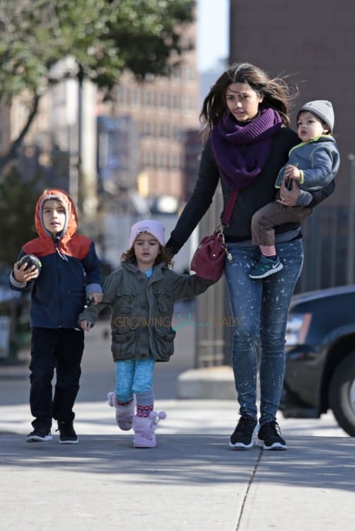 Camila Alves brings kids Levi, Vida and Livingston McConaughey to the mini-golf playground in Tribeca, NYC