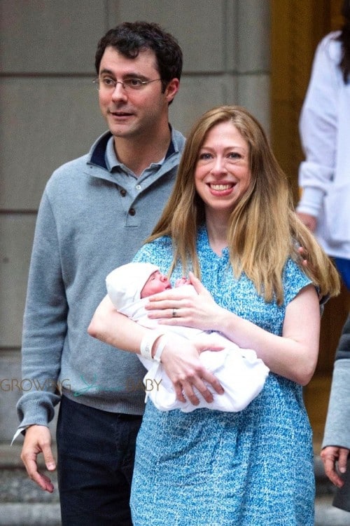 Chelsea Clinton and her husband Marc Mezvinsky with daughter Charlotte