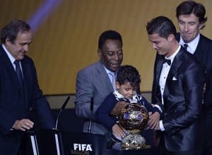 Cristiano Rinaldo with his son Cristiano Junior at the Ballon D'or awards