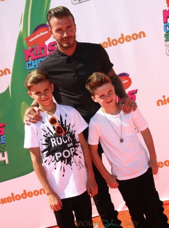 David Beckham, Romeo James Beckham, Cruz David Beckham attends The Nickelodeon Kids Choice Sports Awards in Los Angeles