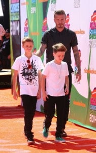 David Beckham attends The Nickelodeon Kids Choice Sports Awards in Los Angeles with sons Romeo and Cruz