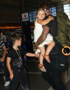 David Beckham with his kids Cruz & Harper at LAX