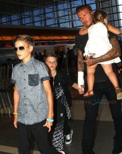 David Beckham with his kids Cruz, Romeo & Harper at LAX