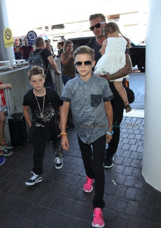David Beckham with his kids Cruz, Romeo and Harper at LAX