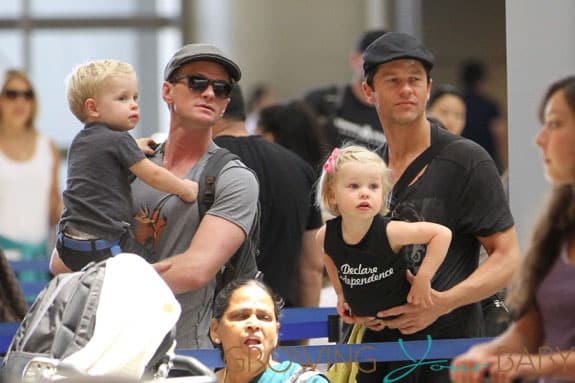 Neil Patrick Harris and David Burtka seen with their kids Gideon Scott and Harper Grace departing LAX