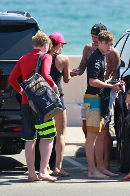 David and Brooklyn Beckham at the beach in Malibu