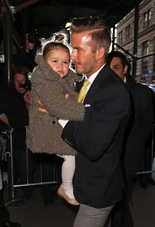 David and Harper Beckham arrive at Balthazar restaurant in NYC