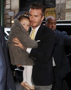 David and Harper Beckham arrive at Balthazar restaurant in NYC