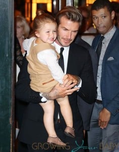 Harper is all smiles when coming out with daddy David Beckham and Victoria Beckham in NYC after lunching at Balthazar