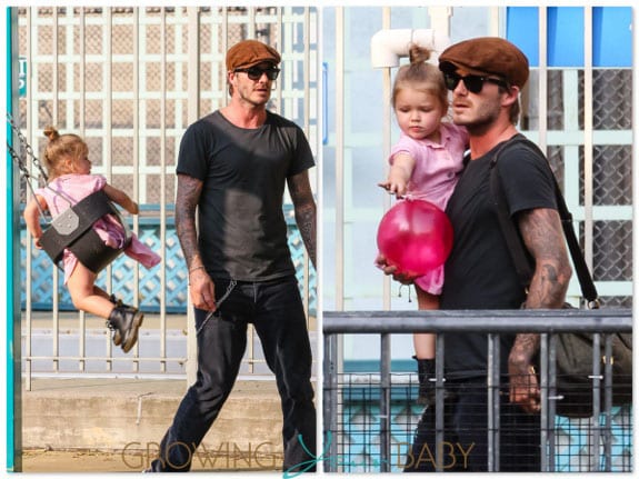 David and Harper Beckham play at the park in NYC