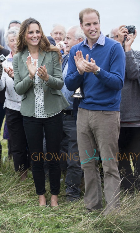 Catherine, Duchess of Cambridge makes first public appearance since birth to baby George as she helps Prince William start the Ring o'Fire Ultra Marathon in Anglesey, Wales