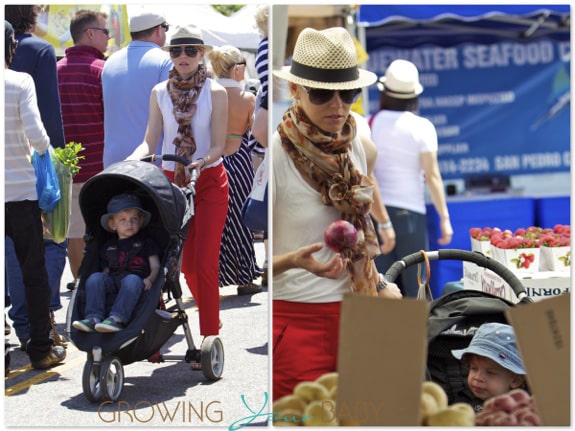 Elizabeth Banks at the Farmer's Market with her son Felix