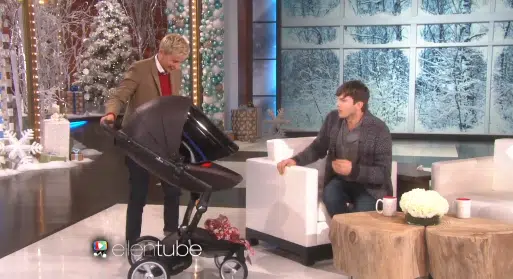 Ellen gifts Ashton Kutcher a custom Mima Xari stroller