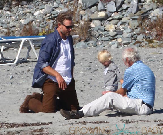 Eric Johnson with daughter Maxwell at the beach in Newport, RI