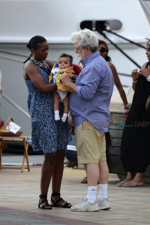 George Lucas and his wife Mellody Hobson with their daughter Everest in St. Barts