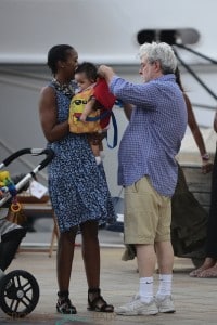 George Lucas and his wife Mellody Hobson with their daughter Everest in St