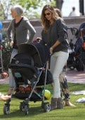 Victoria's Secret supermodel Gisele Bundchen enjoys a play date with son Benjamin Brady and baby Vivian Lake Brady at Tribeca Park in New York City