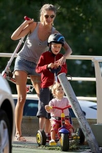 Gisele Bundchen at the park with her kids John and Vivian Brady