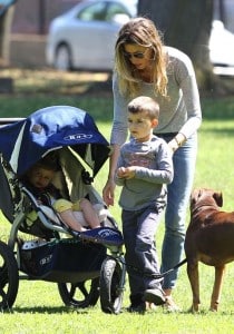 Gisele Bundchen at the park with sons Ben and John