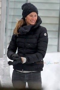 Gisele Bundchen takes her daughter Vivian for ice skating lessons on a cold morning in Boston