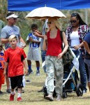 Gwen Stefani at football practice in LA with her son Apollo Rossdale