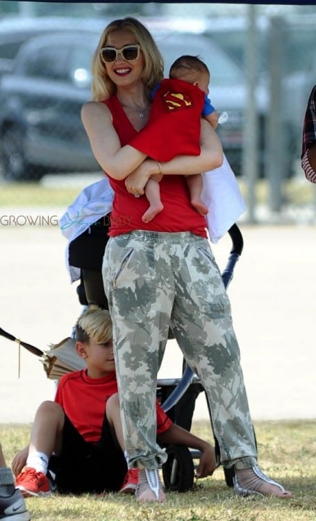 Gwen Stefani at football practice in LA with her son Apollo Rossdale
