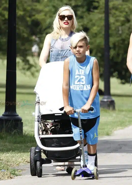 Gwen Stefani with sons Apollo and Kingston at the park in London