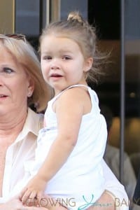 Harper Beckham seen with grandparents Jacqueline Doreen and Anthony Adams at the SoHo Trump in New York City