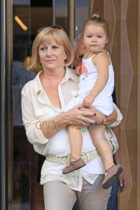 Harper Beckham seen with grandparents Jacqueline Doreen and Anthony Adams at the SoHo Trump in New York City