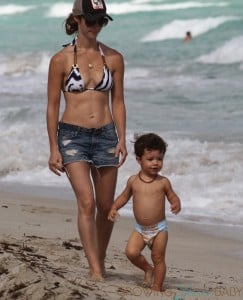 Heidi Rhoades with son Phoenix at the beach in Miami