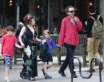 Helena Bonham Carter and husband Tim Burton out in Hampstead with their two children, Billy and Nell