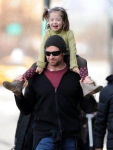 RESTRICTIONS APPLY: Hugh Jackman, his wife Deborra Lee Furness, and their children Ava Eliot and Oscar Maximillian enjoy a beautiful day in the park in New York City