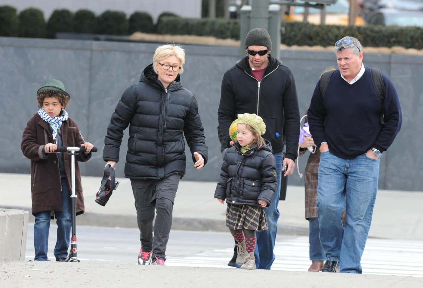 RESTRICTIONS APPLY: Hugh Jackman, his wife Deborra Lee Furness, and their children Ava Eliot and Oscar Maximillian enjoy a beautiful day in the park in New York City