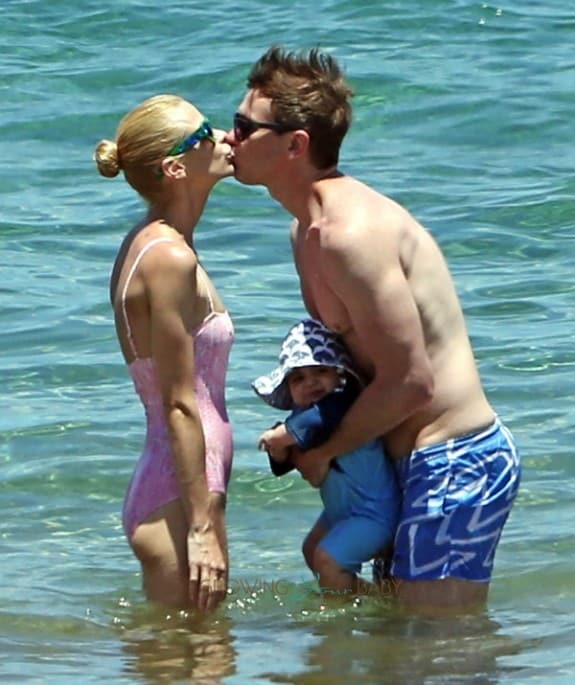 Jaime King and Kyle Newman with son James at the beach in Maui