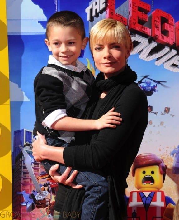 Jaime Pressly with son Dezi at the premiere of the LEGO Movie