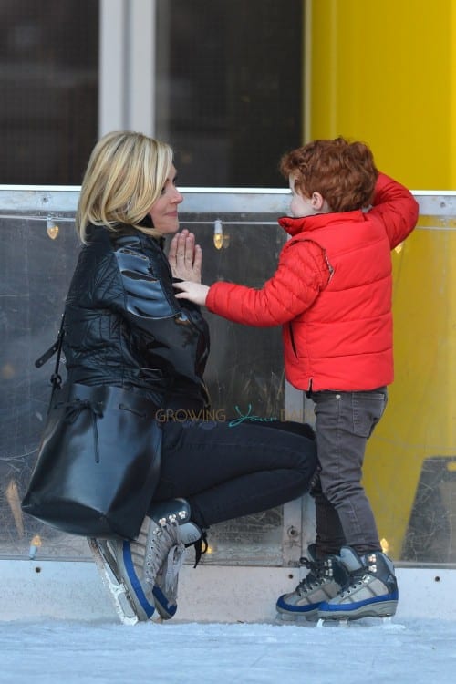 Jane Krakowski seen ice skating with her son Bennett in Meatpacking District, New York City