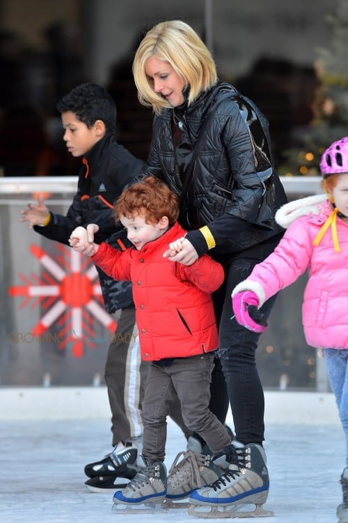 Jane Krakowski seen ice skating with her son Bennett in Meatpacking District, New York City