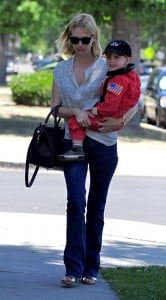 January Jones out for lunch with son Xander