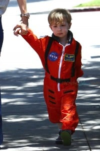 January Jones son Xander out in LA wearing an Aeromax Astronaut suit